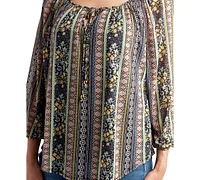 Bcx Juniors' Printed-Mesh Peasant 3/4-Sleeve Top