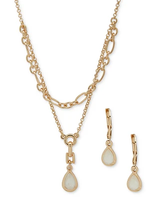 Anne Klein Gold-Tone Mother-of-Pearl Tear-Shape Layered Pendant Necklace & Drop Earrings Set