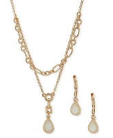 Anne Klein Gold-Tone Mother-of-Pearl Tear-Shape Layered Pendant Necklace & Drop Earrings Set