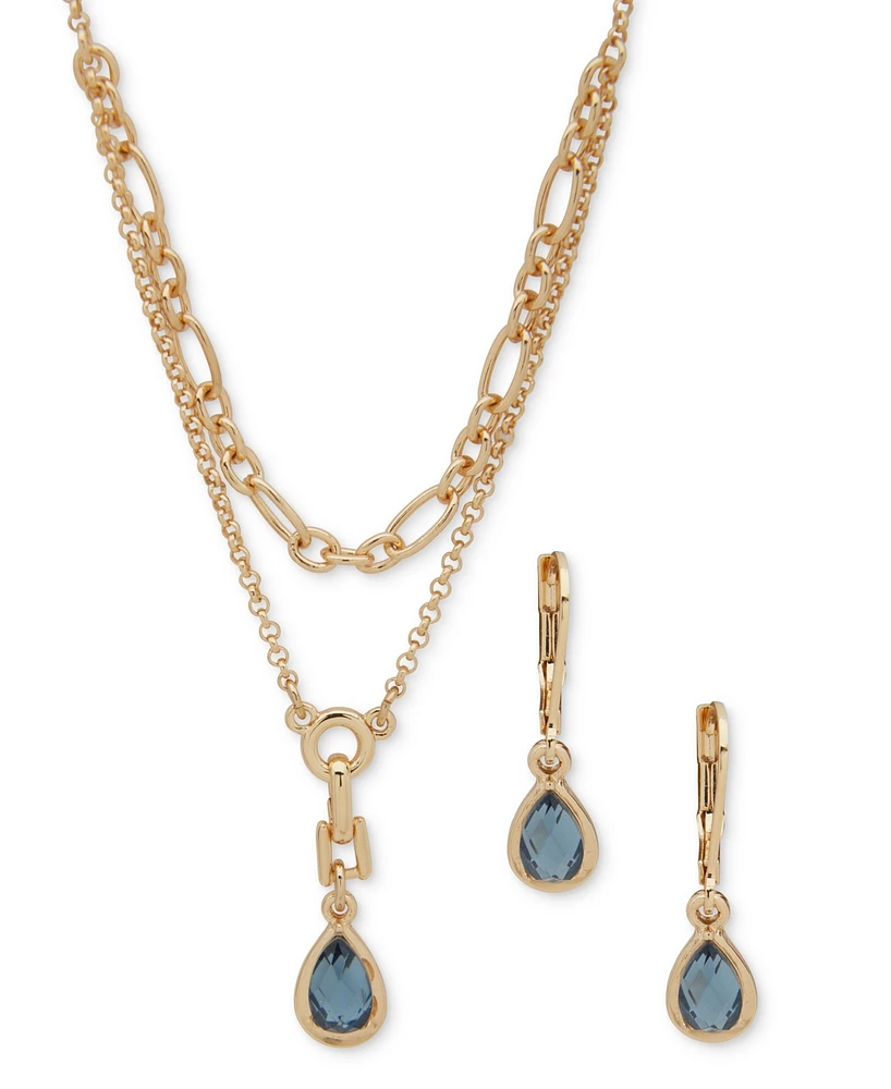 Anne Klein Gold-Tone Mother-of-Pearl Tear-Shape Layered Pendant Necklace & Drop Earrings Set