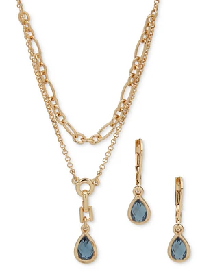 Anne Klein Gold-Tone Mother-of-Pearl Tear-Shape Layered Pendant Necklace & Drop Earrings Set