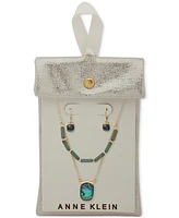 Anne Klein Gold-Tone 2-Pc. Set Stone Layered Necklace & Matching Drop Earrings