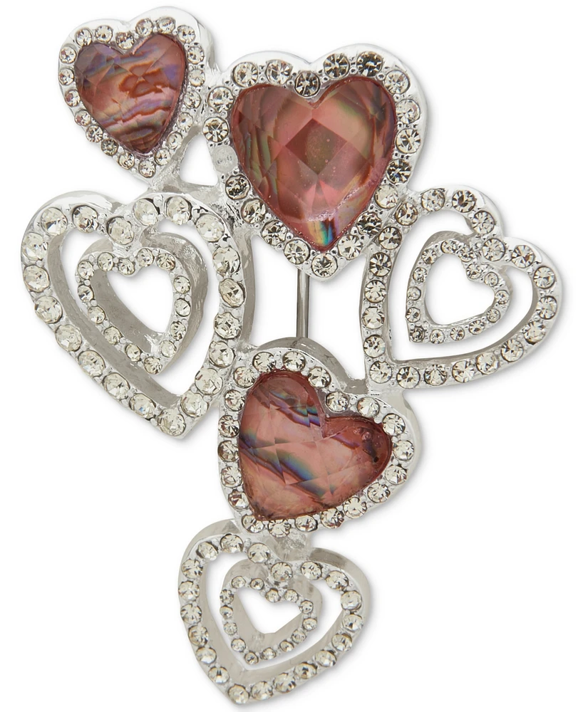 Anne Klein Silver-Tone Mixed Crystal Heart Cluster Pin