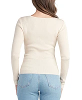 Bcx Juniors' Ribbed Faux-Wrap Long-Sleeve Sweater