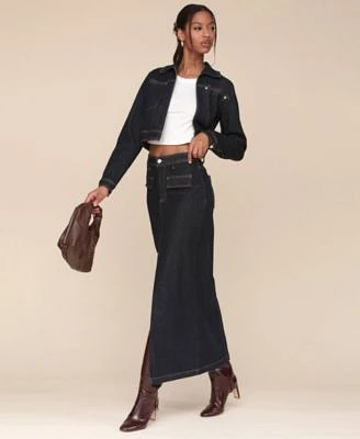 Avec Les Filles Cropped Denim Jacket Denim Maxi Skirt