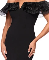 Xscape Women's Ruffled Off-The-Shoulder Side-Slit Gown