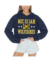 Gameday Couture Women's Navy Michigan Wolverines Can't Lose Rhinestone Cropped Pullover Hoodie