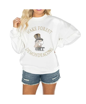 Gameday Couture Women's White Wake Forest Demon Deacons Good Vibes Premium Fleece Drop Shoulder Pullover Sweatshirt