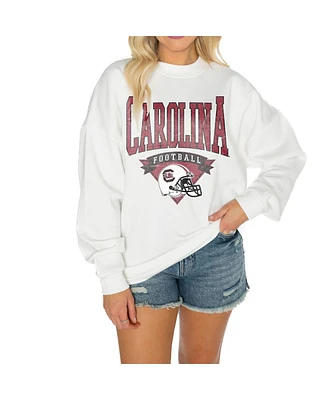 Gameday Couture Women's White South Carolina Gamecocks Good Vibes Premium Fleece Drop Shoulder Pullover Sweatshirt