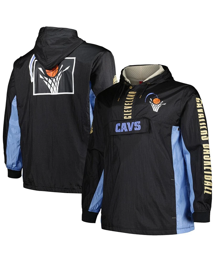 Mitchell & Ness Men's Black Cleveland Cavaliers Big Tall Hardwood Classics Team Og 2.0 Anorak Hoodie Quarter-Zip Windbreaker Jacket