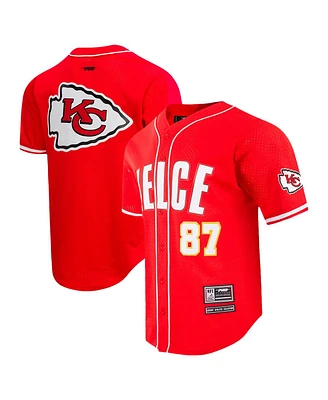 Pro Standard Men's Travis Kelce Red Kansas City Chiefs Mesh Button-Up Baseball Jersey