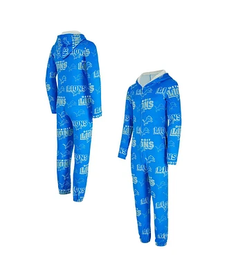 Concepts Sport Women's Blue Detroit Lions Roadway Allover Print Microfleece Full-Zip Union Suit