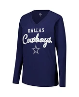 G-iii 4Her by Carl Banks Women's Navy Dallas Cowboys Post Season Long Sleeve V-Neck T-Shirt