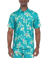 Pga Tour Men's Watercolor Koi Fish Printed Seersucker Shirt