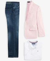 Tommy Hilfiger Big Boys Stretch Linen Look Sport Coat Stretch Polo Collared Shirt Straight Fit Stretch Jeans