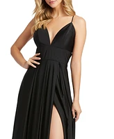 Mac Duggal Women's Plunge Neck High Slit Gown