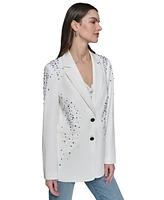 Karl Lagerfeld Paris Petite Embellished One-Button Blazer