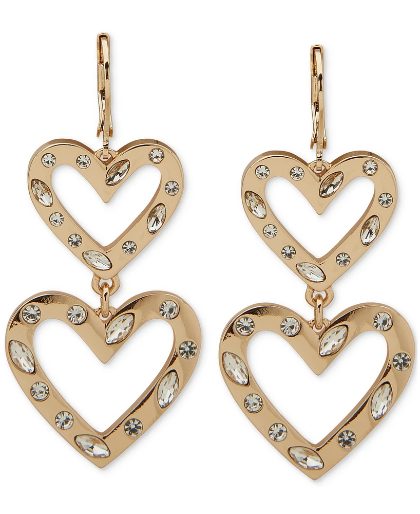 Karl Lagerfeld Paris Gold-Tone Mixed Cut Stone Red Resin Double Heart Drop Earrings