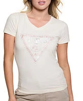 Guess Women's Python Triangle Embellished Logo T-Shirt