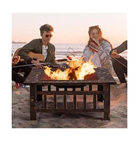 Yaheetech 32'' Outdoor Square Fire Pit with Cover & Poker