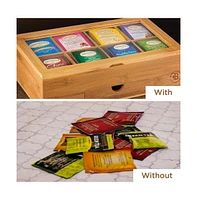 Bambusi Bamboo Tea Bag Organizer - Tea Organizer: Wooden Tea Box with 8 Compartments, Acrylic Window, and Magnetic Lid, Keeps Tea Bags Fresh