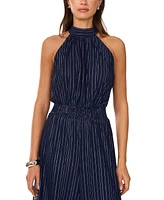 Vince Camuto Women's Shine-Stripe Halter Wide-Leg Smocked-Waist Jumpsuit