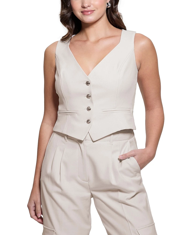 Guess Women's Matea Angled-Hem Cropped Suit Vest