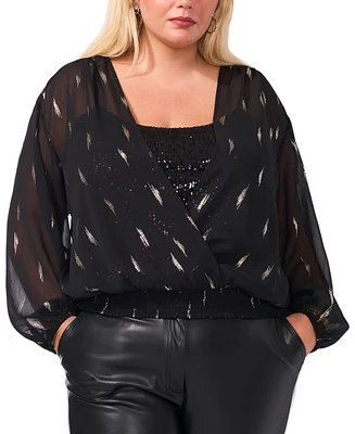 Vince Camuto Plus Surplice Long-Sleeve Top with Sequin Camisole