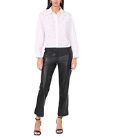 Vince Camuto Women's Poplin Grommet-Trim Button-Front Top