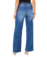 Vince Camuto Women's Grommet-Embellished Straight-Fit Jeans