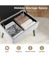 Costway 2 Pcs Velvet Vanity Stool Ottoman with Storage Solid Wood Legs Flip-Up Top