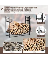 Gouun 36 Inch Fireplace Log Holder with Kindling Holders and Shovel