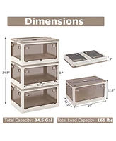 Costway Pack Stackable Storage Bins with Lids 34.5 Gallon Collapsible Plastic Container Box