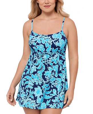 Swim Solutions Women's Printed Empire Tummy-Control Dress, Exclusively at Macy's