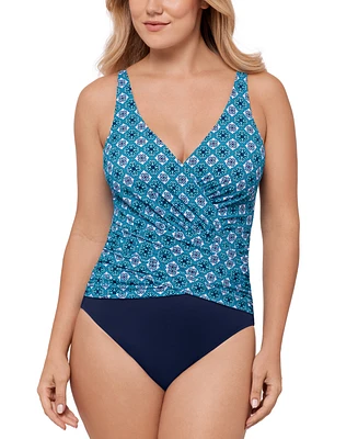 Swim Solutions Women's Surplice Tummy-Control One-Piece Swimsuit, Exclusively at Macy's