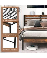 Sugift Full Size Bed Frame with Charging Station and Storage Headboard
