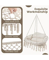 Gouun Hand-Woven Rope Hanging Chair with Thick Cushion and Folding Metal Frame