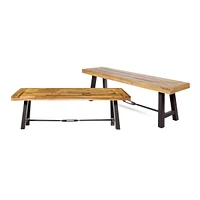 The Pop Home Acacia Wood Dining Bench–Indoor/Outdoor Bench for Living Room or Patio(2PK)-The
