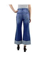 Indigo Poppy Women's 5 Pockets Wide Cuff Wide Leg Jean