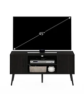 Furinno Mid-Century Tv Stand Entertainment Media Console w/2 Cabinets&Open Storage Shelves for TVs up to 50",Espresso