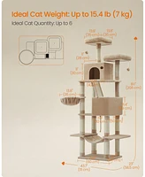 Slickblue 66.1-Inch Large Cat Tree Tower with 13 Scratching Posts for Play and Climbing Fun