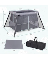 Gymax Travel Crib w/ Safety Enclosure & Padded Mattress Carrying Bag Indoor & Outdoor