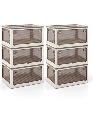 Costway 6 Pack Stackable Storage Bins with Lids 54 Gallon Collapsible Plastic Container Box