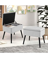 Costway Velvet Vanity Stool Ottoman with Storage Solid Wood Legs Flip-Up Top for Entryway
