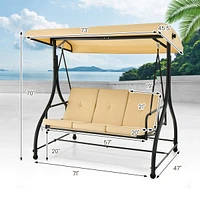 Converting Outdoor Swing Canopy Hammock 3 Seats Patio Deck Furniture beige