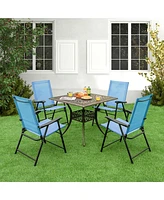 Costway Patio 4pcs Folding Sling Back Chair Portable Armrests Metal Outdoor Dining