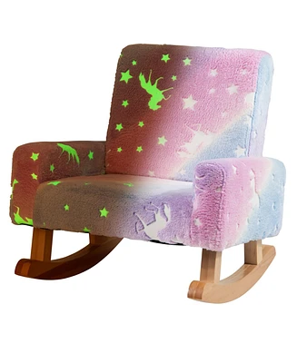 Gouun Kids Rocking Chair Upholstered Flannel Children Rocker with Solid Poplar Wood Rocking Feet