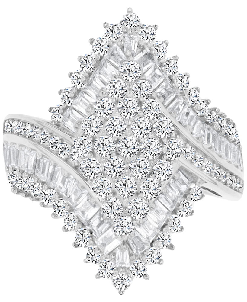 Cubic Zirconia Round & Baguette Cluster Statement Ring in Sterling Silver