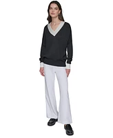 Karl Lagerfeld Paris Women's Embellished V-Neck Sweater