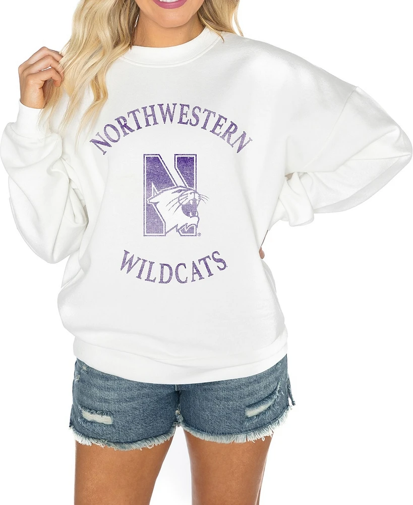 Gameday Couture Women's White Northwestern Wildcats Good Vibes Premium Fleece Drop Shoulder Pullover Sweatshirt